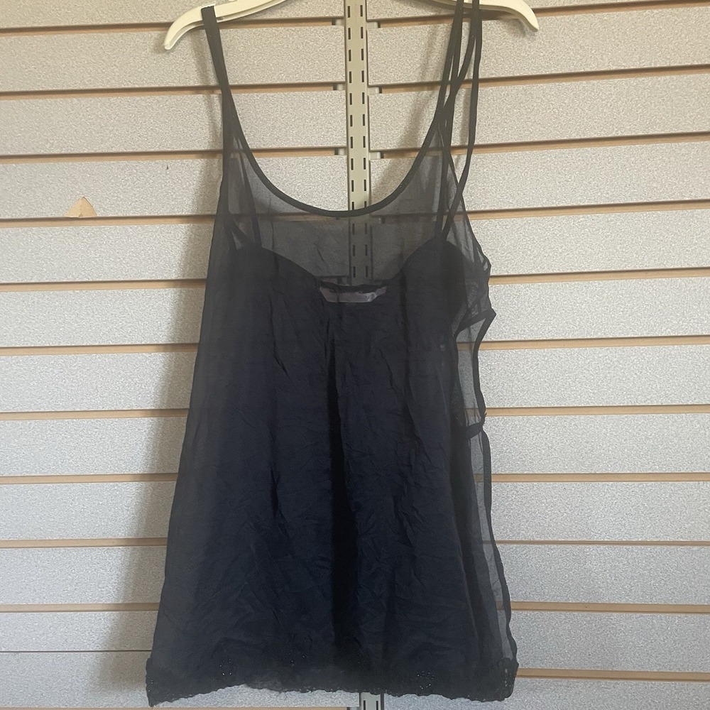 VTG VS Victoria's Secret L Black Nightie Lingerie Sexy Beaded Hem Sparkly Straps